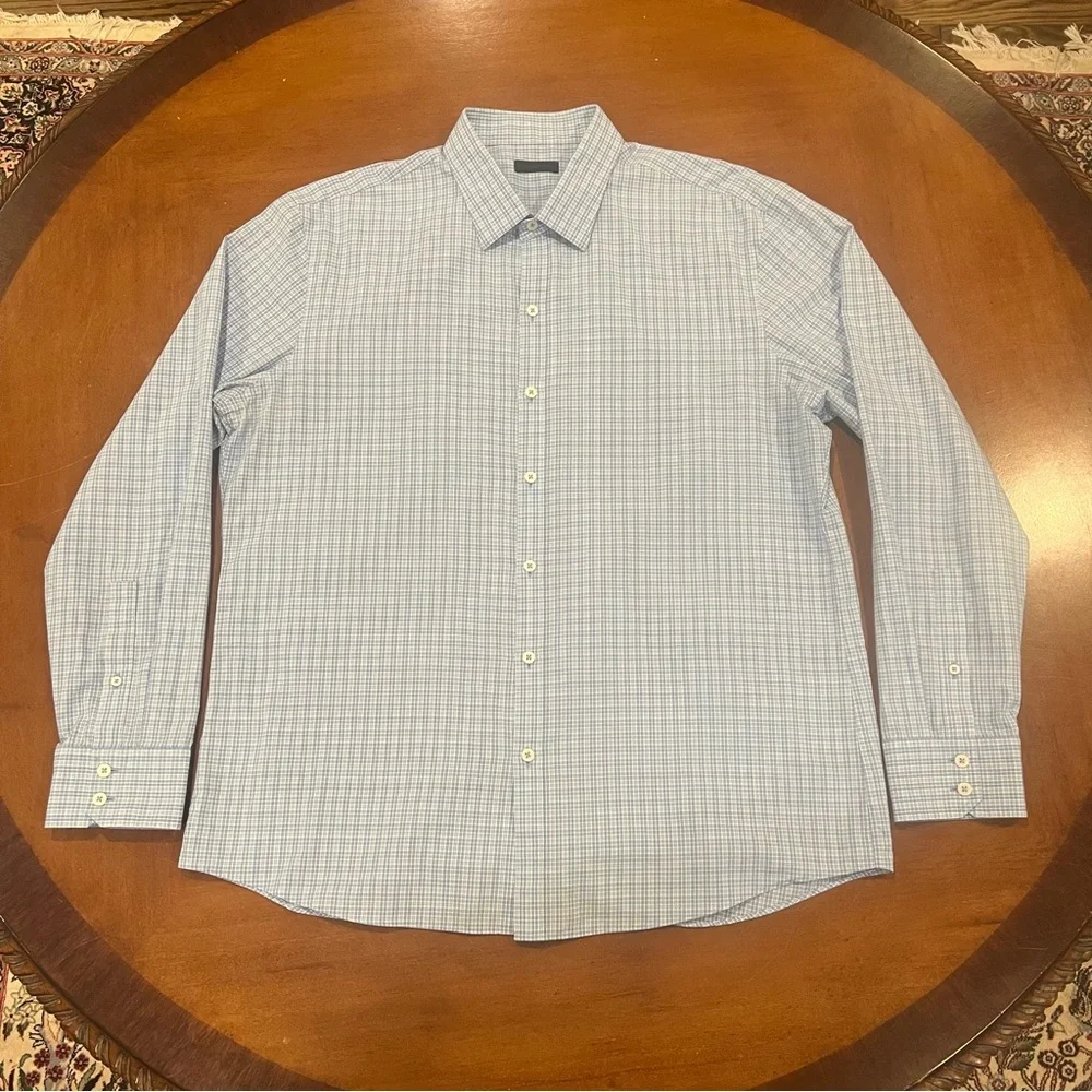 Zachary‎ Prell Men’s Blue/White Check Long-Sleeve Button Up Dress Shirt XL